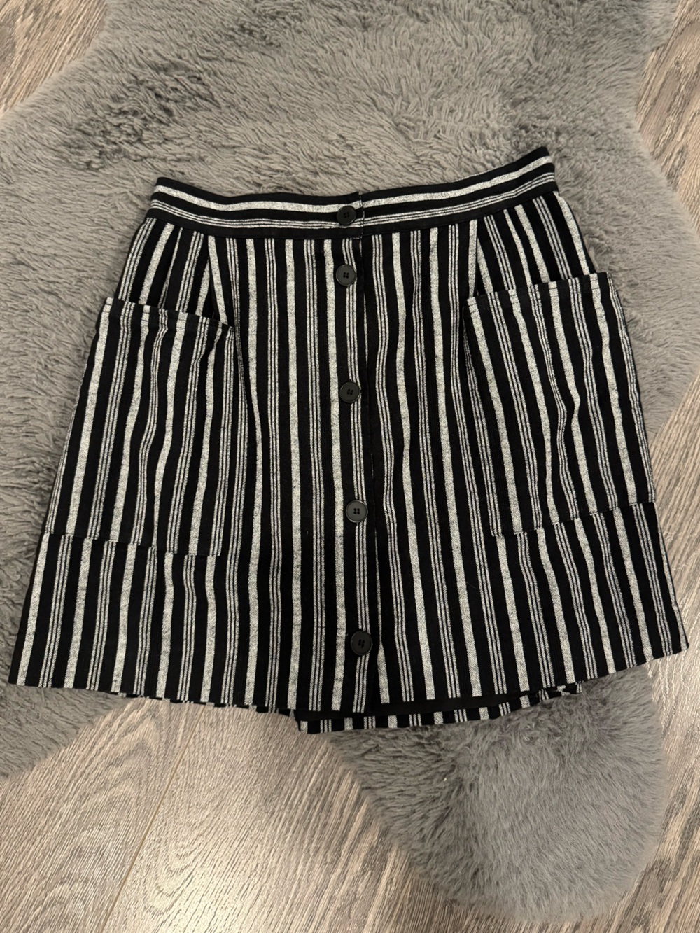 OAK + FORT Black and White Striped Button-Front Mini Skirt